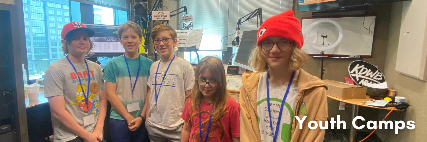 five students at local radio studio